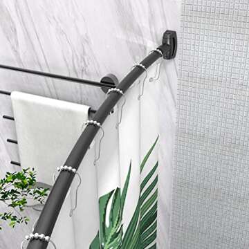 Bonpally Curved Shower Curtain Rod 43-72 Inches Adjustable, Aluminum Shower Rod Rustproof, Round shower curtain rod, Curved Shower Rods for Bathroom, Bathtub, Stall, Black