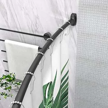 Bonpally Curved Shower Curtain Rod 43-72 Inches Adjustable, Aluminum Shower Rod Rustproof, Round shower curtain rod, Curved Shower Rods for Bathroom, Bathtub, Stall, Black