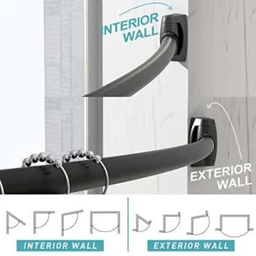 Bonpally Curved Shower Curtain Rod 43-72 Inches Adjustable, Aluminum Shower Rod Rustproof, Round shower curtain rod, Curved Shower Rods for Bathroom, Bathtub, Stall, Black