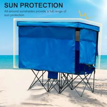 WTVIDAS Double Camping Chair with Canopy Shade Beach Chairs with Cup Holder Cooler Bag Folding Camping Loveseat Chairs for Sports Lawn Patio Outside