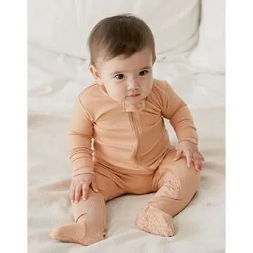 VAENAIT BABY Toddler Boys Girls Solid Footie Pajama 2 Sets Cozy Modal Milkorange+Cocoa 12M