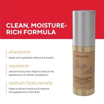 Mirabella Skin Tint Creme Liquid Foundation Makeup, Oil-Free Mineral Foundation for Medium Coverage - w/Hyaluronic Acid, Squalane, & Allantoin for All Skin Types - IVC Cool