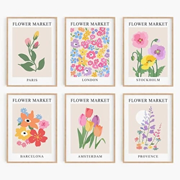 Vibrant Flower Market Poster Set with 6 Canvas Prints