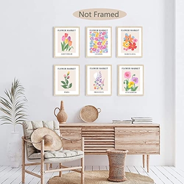 Vibrant Flower Market Poster Set with 6 Canvas Prints