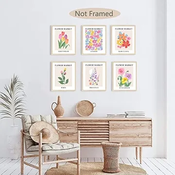 Vibrant Flower Market Poster Set with 6 Canvas Prints