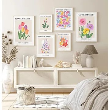 Vibrant Flower Market Poster Set with 6 Canvas Prints
