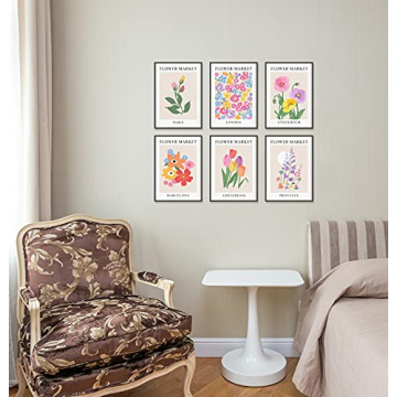 Vibrant Flower Market Poster Set with 6 Canvas Prints
