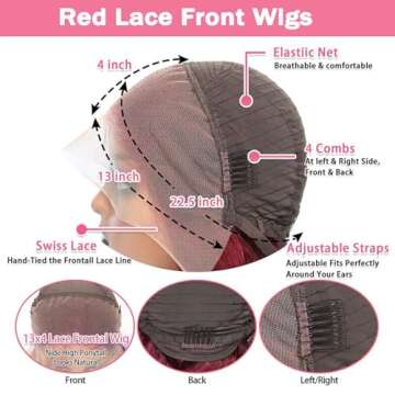 99J Burgundy Lace Front Wigs Human Hair 13x4 Body Wave Lace Front Wigs Human Hair Pre Plucked Gluele...