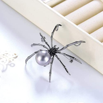 Victorian Style Spider Brooch with Mother of Pearl & Rhinestones