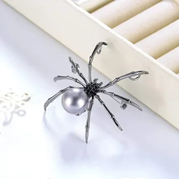 Victorian Style Spider Brooch with Mother of Pearl & Rhinestones
