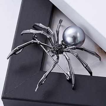 Victorian Style Spider Brooch with Mother of Pearl & Rhinestones