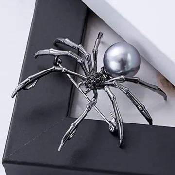 Victorian Style Spider Brooch with Mother of Pearl & Rhinestones