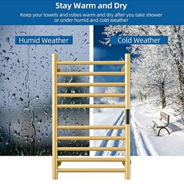 DUDYP Gold Heated Towel Warmer Radiator Bathroom Accessories, Built-in Timer Temperature Control 10 ...