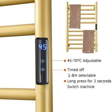 DUDYP Gold Heated Towel Warmer Radiator Bathroom Accessories, Built-in Timer Temperature Control 10 Bars Electric Heated Towel Racks for Bathroom, Stainless Steel Towel Warmer Drying Rack, (Hardwired)