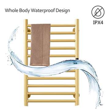 DUDYP Gold Heated Towel Warmer Radiator Bathroom Accessories, Built-in Timer Temperature Control 10 Bars Electric Heated Towel Racks for Bathroom, Stainless Steel Towel Warmer Drying Rack, (Hardwired)