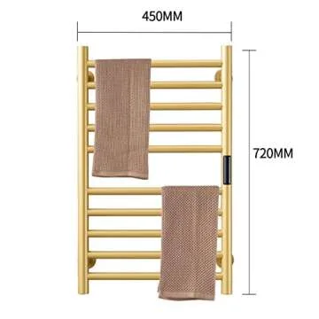 DUDYP Gold Heated Towel Warmer Radiator Bathroom Accessories, Built-in Timer Temperature Control 10 Bars Electric Heated Towel Racks for Bathroom, Stainless Steel Towel Warmer Drying Rack, (Hardwired)