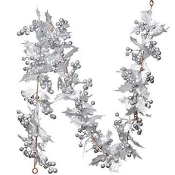Artiflr Silver Berry Christmas Garland, 6Foot Flexible Artificial Berry Garland for Indoor Outdoor H...