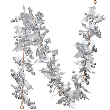 Artiflr Silver Berry Christmas Garland, 6Foot Flexible Artificial Berry Garland for Indoor Outdoor H...