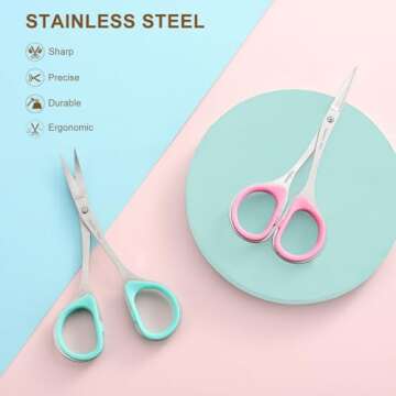 PAFASON Stainless Steel Curved and Straight Nail Cuticle Manicure Scissor Set Multi-Purpose Pedicure Beauty Grooming Tool for Nail, Dry Skin