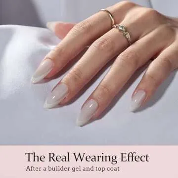 BTArtboxnails XCOATTIPS French Tip Gel Nail Tips Almond - Modern French Tip Press On Nails Medium, Milky White Fake Nails Pre-applied Tip Primer Base Coat, No Need File False Nails for Home DIY