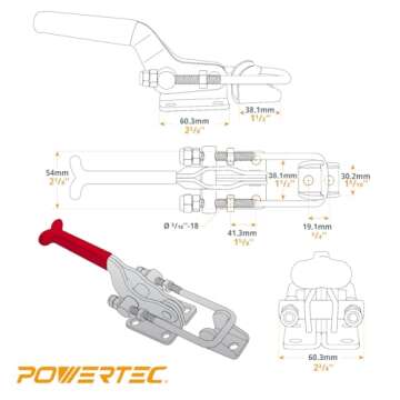 POWERTEC 1PK Toggle Clamp, 2000 lbs Holding Capacity, 40341 Adjustable U Bolt Latch w/ Antislip Hand Grip for Woodworking Jigs & Fixtures, Smoker, Tire Carrier, Tool Box, Cabinet (20306)