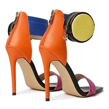 Zamikoo Women's Heeled Sandals, Ankle Strap Open Toe Heels, Pointy Toe Stiletto High Heels with Side Pouch 4.7 Inches Multicolor Heels Zip Closure US Size 7