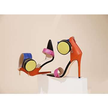 Zamikoo Women's Heeled Sandals, Ankle Strap Open Toe Heels, Pointy Toe Stiletto High Heels with Side Pouch 4.7 Inches Multicolor Heels Zip Closure US Size 7