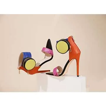 Zamikoo Women's Heeled Sandals, Ankle Strap Open Toe Heels, Pointy Toe Stiletto High Heels with Side Pouch 4.7 Inches Multicolor Heels Zip Closure US Size 7