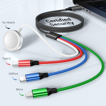 Renmou for Apple Watch Charger,4 in 2 Multi Charging Cable,Type C/Lightning/Micro USB Nylon Braided ...