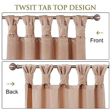 StangH Bedroom Blush Curtain Panels - Cozy Soft Luxurious Velvet Drapes with New Twist Tab Design, L...
