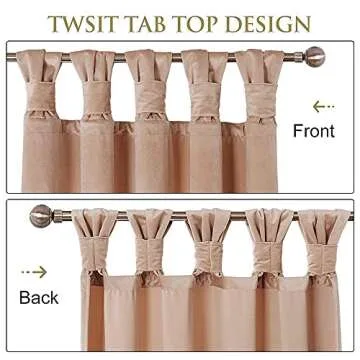 StangH Bedroom Blush Curtain Panels - Cozy Soft Luxurious Velvet Drapes with New Twist Tab Design, L...