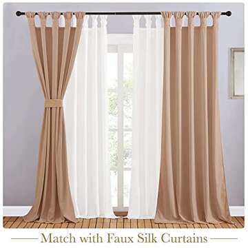 StangH Bedroom Blush Curtain Panels - Cozy Soft Luxurious Velvet Drapes with New Twist Tab Design, Light Dimming Heat Insulated Panels for Girls Room, Blush Beige, W52 x L108-inch, Double Panels