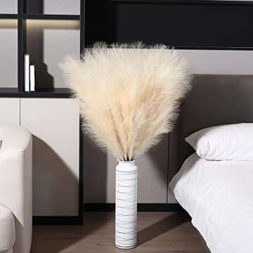 8 Pcs 45 inch Tall Faux Pampas Grass Decor, Large Artificial Beige Pompous Grass Bulk, Long Fake Pom...