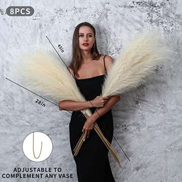 8 Pcs 45 inch Tall Faux Pampas Grass Decor, Large Artificial Beige Pompous Grass Bulk, Long Fake Pompas for Floor Vase Filler, Wedding, Baby Shower, Home and Boho Decor (Beige)