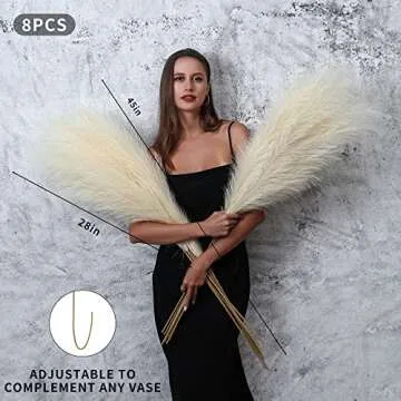 8 Pcs 45 inch Tall Faux Pampas Grass Decor, Large Artificial Beige Pompous Grass Bulk, Long Fake Pompas for Floor Vase Filler, Wedding, Baby Shower, Home and Boho Decor (Beige)