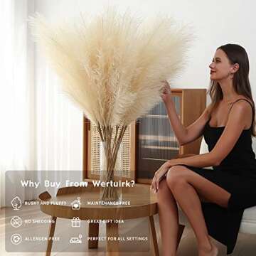 8 Pcs 45 inch Tall Faux Pampas Grass Decor, Large Artificial Beige Pompous Grass Bulk, Long Fake Pompas for Floor Vase Filler, Wedding, Baby Shower, Home and Boho Decor (Beige)
