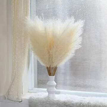 8 Pcs 45 inch Tall Faux Pampas Grass Decor, Large Artificial Beige Pompous Grass Bulk, Long Fake Pompas for Floor Vase Filler, Wedding, Baby Shower, Home and Boho Decor (Beige)