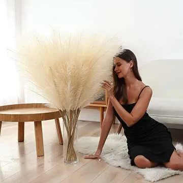 8 Pcs 45 inch Tall Faux Pampas Grass Decor, Large Artificial Beige Pompous Grass Bulk, Long Fake Pompas for Floor Vase Filler, Wedding, Baby Shower, Home and Boho Decor (Beige)