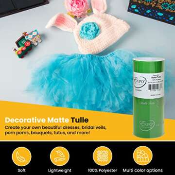 Expo International Decorative Matte Tulle, Spool of 6 Inches X 25 Yards, Polyester-Made Tulle Fabric, Matte Finish, Lightweight, Versatile, Washable, Easy-to-Use / Green