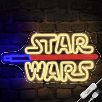 Gaming Neon Sign, Lightsaber Led Signs,GameRoom Decor,Outer Space Gaming Wars Decoration,Game Art Li...