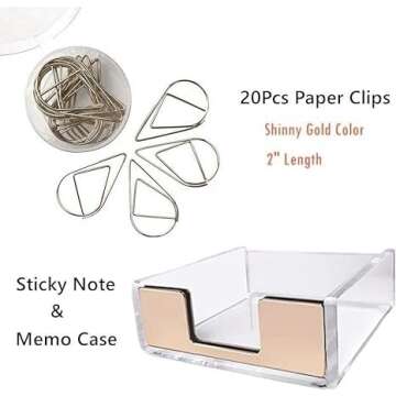 UNIQOOO 5 Count Thick Clear Acrylic Gold Finish Stationery Set - Desk Stapler, Pen Holder, Tape Disp...