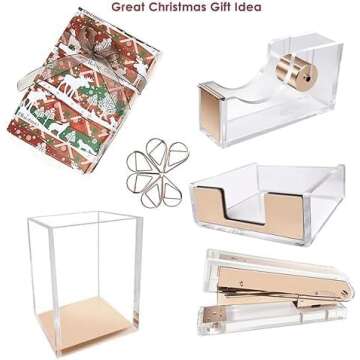 UNIQOOO Elegant Acrylic Gold Finish Stationery Set - 5 Count