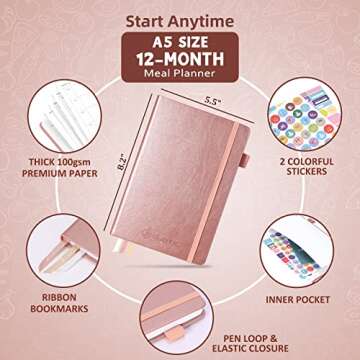 JUBTIC Weekly Meal Planner Notebook, Food Journal for Women Weight Loss, Fitness Journal, Daily Meal...