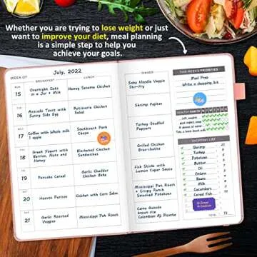JUBTIC Weekly Meal Planner Notebook, Food Journal for Women Weight Loss, Fitness Journal, Daily Meal Prep Journal with Shopping and Grocery Lists for Food Planning, Healthy Diet or Weight Loss Tracking, Last 1 Year,Undated, A5, Rose Gold