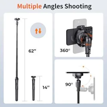 Sensyne 62'' Magstick Selfie Stick Tripod, All-in-One Phone Tripod with Magnetic Phone Holder and Detachable Wireless Remote, Compatible with MagSafe, All Cell Phones