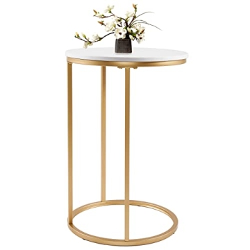 RiteSune Marble C Shaped End Table for Small Spaces