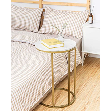 RiteSune Marble C Shaped End Table for Small Spaces