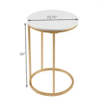 RiteSune Marble C Shaped End Table for Small Spaces