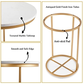 RiteSune Marble C Shaped End Table for Small Spaces