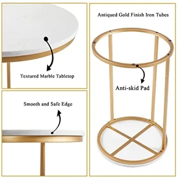 RiteSune Marble C Shaped End Table for Small Spaces